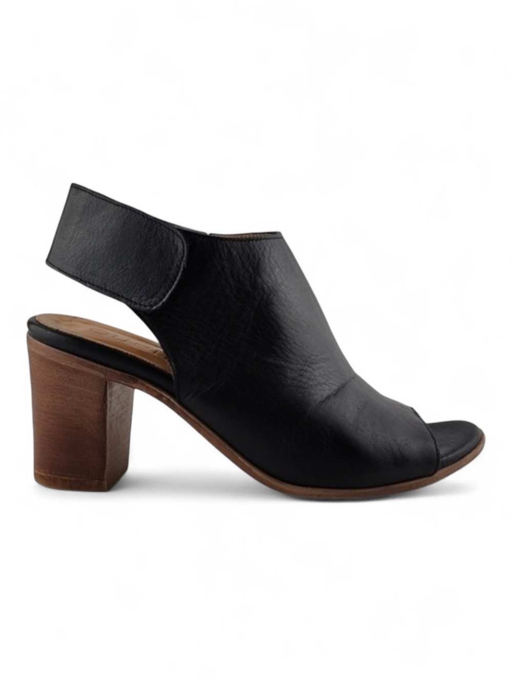 bueno Women's Black Leather Block Heel Slingback Open Toe Shoe Sandals 37